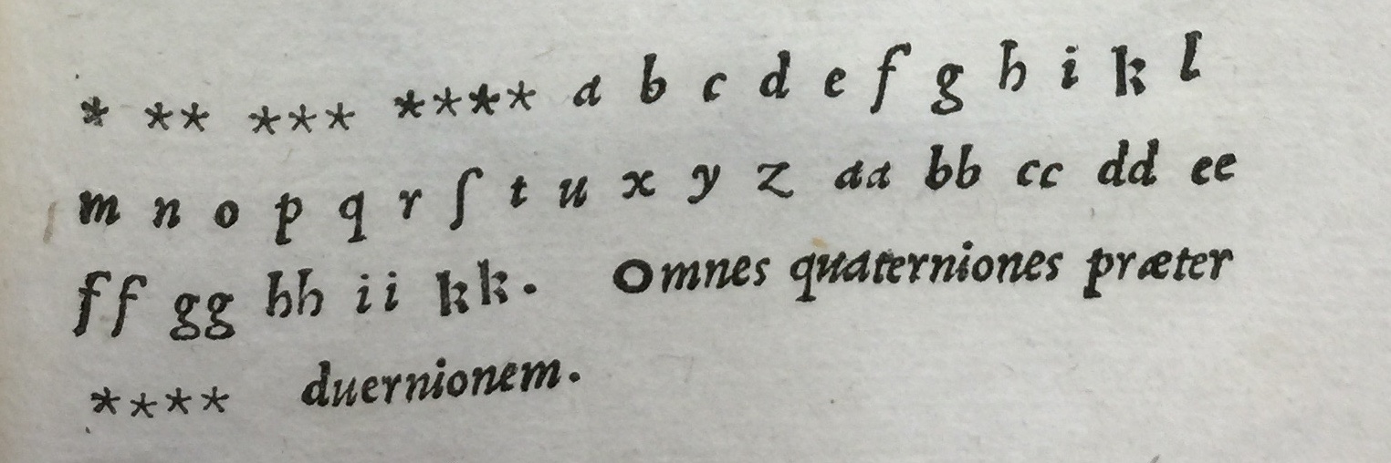 Colophon of the book Letters by Plini the elder printed by Aldus in Venice; shows the full alphabet in the Bembo typeface, sepia ink on yellow paper